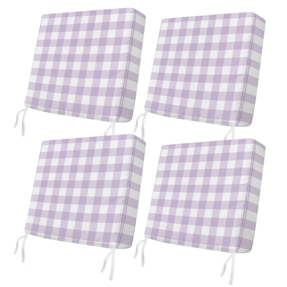 Outdoor Patio Cushion Covers 4 Pack Lavender Buffalo Check Plaid Patio Chair Cushion Covers with Ties and Zipper Farmhouse Style Waterproof Outdoor Seat Cushion Covers for Patio Furniture 22"x22"