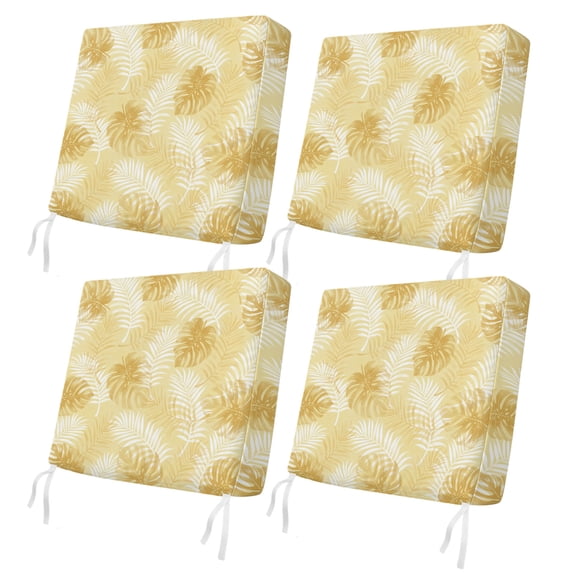 Outdoor Patio Cushion Covers 4 Pack Lemon Yellow Leaf Patio Chair Cushion Covers with Ties and Zipper Waterproof Outdoor Seat Cushion Covers for Patio Furniture 20"x18"