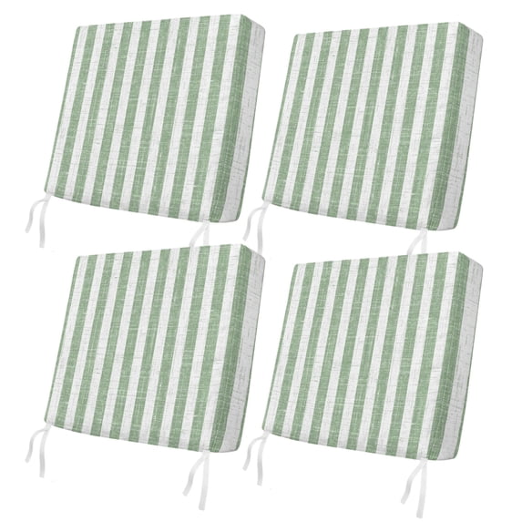Outdoor Patio Cushion Covers 4 Pack Light Green Stripes Patio Chair Cushion Covers with Ties and Zipper Farmhouse Linen Stripes Waterproof Outdoor Seat Cushion Covers for Patio Furniture 22"x20"