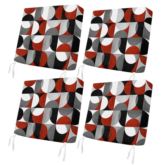 Outdoor Patio Cushion Covers 4 Pack Mid Century Geometric Patio Chair Cushion Covers with Ties and Zipper Abstract Modern Red Waterproof Outdoor Seat Cushion Covers for Patio Furniture 22"x20"