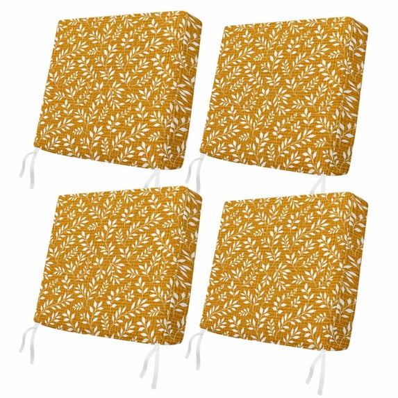 Outdoor Patio Cushion Covers 4 Pack Mustard Yellow Eucalyptus Leaves Patio Chair Cushion Covers Botanical Vine Branches Farm Waterproof Outdoor Seat Cushion Covers for Patio Furniture 20"x18"