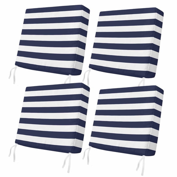 Outdoor Patio Cushion Covers 4 Pack Nautical Stripe Patio Chair Cushion Covers with Ties and Zipper Navy Blue Striped Waterproof Outdoor Seat Cushion Covers for Patio Furniture 22"x22"