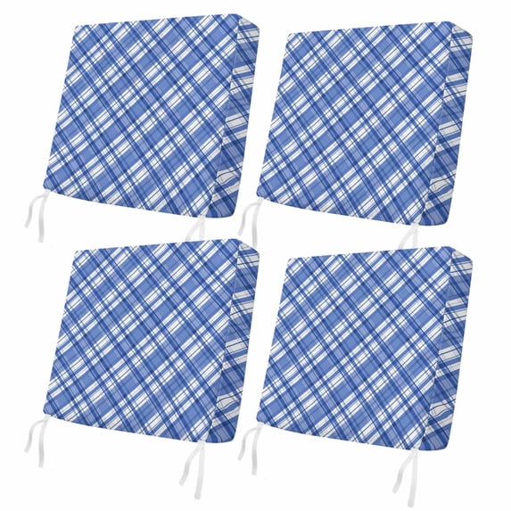 Outdoor Patio Cushion Covers 4 Pack Navy Blue Plaid Patio Chair Cushion Covers with Ties and Zipper Navy Blue White Grids Geometric Waterproof Outdoor Seat Cushion Covers for Patio Furniture 22"x20"