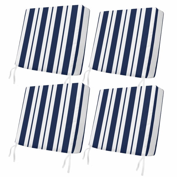 Outdoor Patio Cushion Covers 4 Pack Navy Blue Striped Patio Chair Cushion Covers with Ties and Zipper Rustic Farmhouse Stripes Waterproof Outdoor Seat Cushion Covers for Patio Furniture 20"x18"