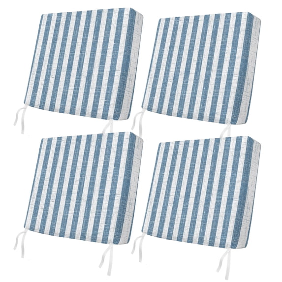 Outdoor Patio Cushion Covers 4 Pack Navy Blue Stripes Patio Chair Cushion Covers with Ties and Zipper Farmhouse Linen Stripes Waterproof Outdoor Seat Cushion Covers for Patio Furniture 24"x24"