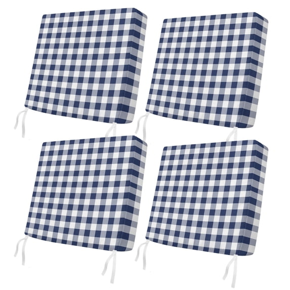Outdoor Patio Cushion Covers 4 Pack Navy Plaid Patio Chair Cushion Covers with Ties and Zipper Buffalo Check Pattern Waterproof Outdoor Seat Cushion Covers for Patio Furniture 22"x20"