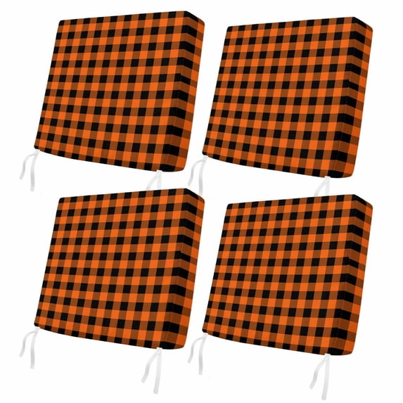 Outdoor Patio Cushion Covers 4 Pack Orange Black Plaid Patio Chair Cushion Covers with Ties and Zipper Farmhouse Buffalo Check Waterproof Outdoor Seat Cushion Covers for Patio Furniture 22"x20"
