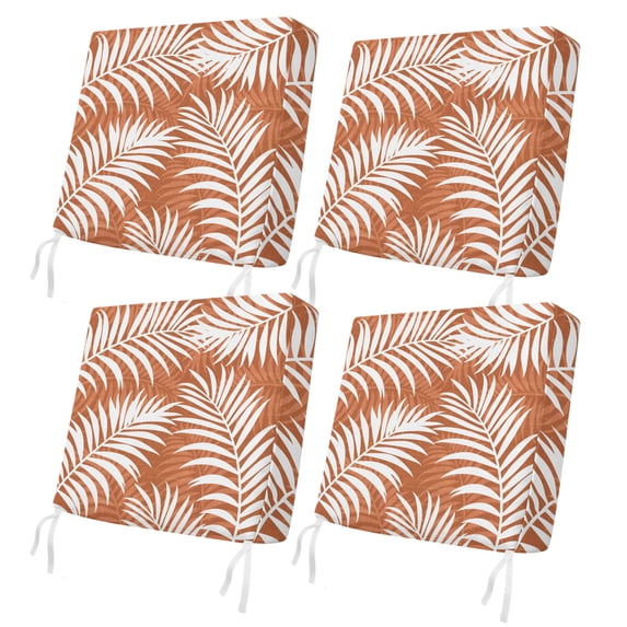Outdoor Patio Cushion Covers 4 Pack Orange Palm Leaf Patio Chair Cushion Covers with Ties and Zipper Waterproof Outdoor Seat Cushion Covers for Patio Furniture 24"x24"