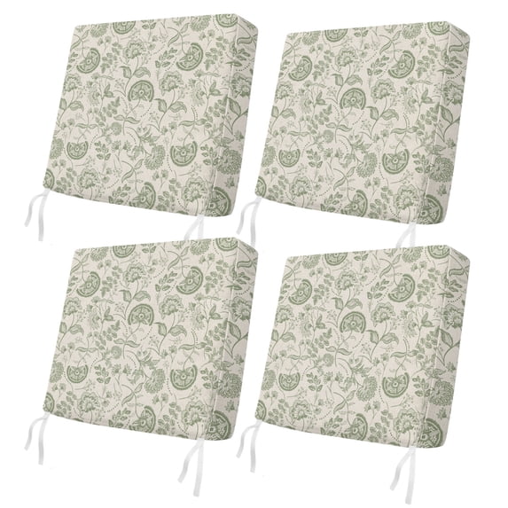 Outdoor Patio Cushion Covers 4 Pack Pastoral Flowers Green Patio Chair Cushion Covers with Ties and Zipper Farmhouse Floral Waterproof Outdoor Seat Cushion Covers for Patio Furniture 20"x18"