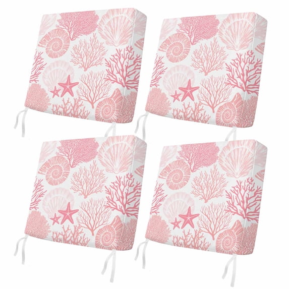 Outdoor Patio Cushion Covers 4 Pack Pink Starfish Shell Patio Chair Cushion Covers with Ties and Zipper Ocean Coral Waterproof Outdoor Seat Cushion Covers for Patio Furniture 22"x22"