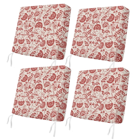 Outdoor Patio Cushion Covers 4 Pack Red Pastoral Flowers Patio Chair Cushion Covers with Ties and Zipper Farmhouse Floral Waterproof Outdoor Seat Cushion Covers for Patio Furniture 24"x24"
