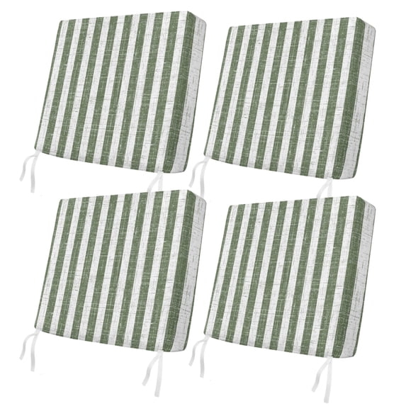 Outdoor Patio Cushion Covers 4 Pack Sage Green Stripes Patio Chair Cushion Covers with Ties and Zipper Farmhouse Linen Stripes Waterproof Outdoor Seat Cushion Covers for Patio Furniture 22"x22"