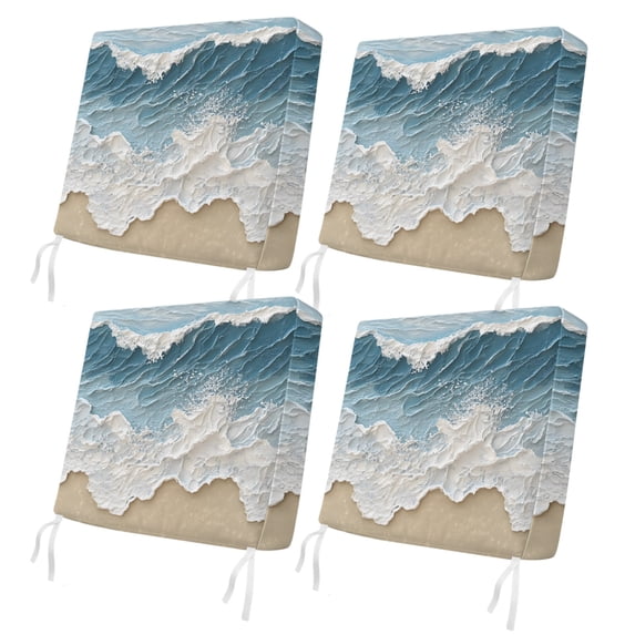 Outdoor Patio Cushion Covers 4 Pack Summer Beach Patio Chair Cushion Covers with Ties and Zipper Ocean Waves Waterproof Outdoor Seat Cushion Covers for Patio Furniture 24"x24"