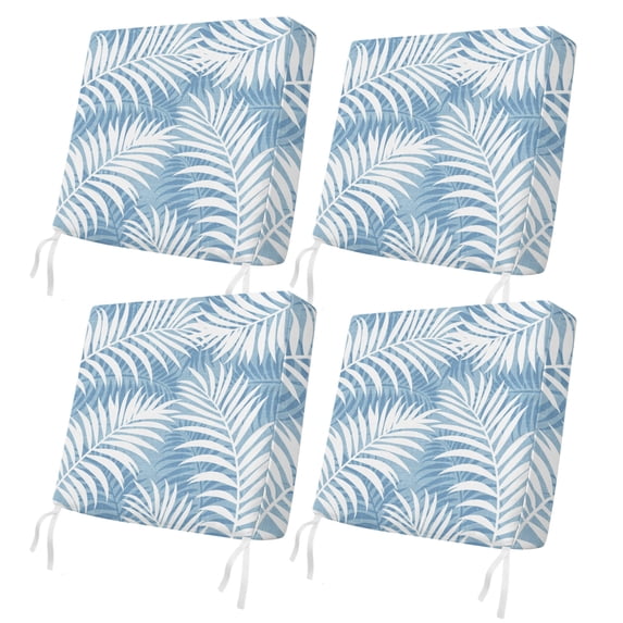 Outdoor Patio Cushion Covers 4 Pack Summer Blue Palm Patio Chair Cushion Covers with Ties and Zipper Waterproof Outdoor Seat Cushion Covers for Patio Furniture 22"x22"