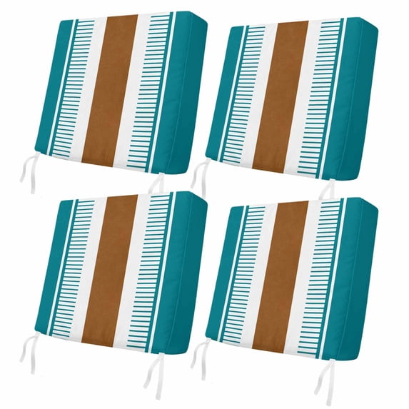 Outdoor Patio Cushion Covers 4 Pack Teal Brown Stripe Patio Chair Cushion Covers with Ties and Zipper Boho Style Waterproof Outdoor Seat Cushion Covers for Patio Furniture 20"x18"