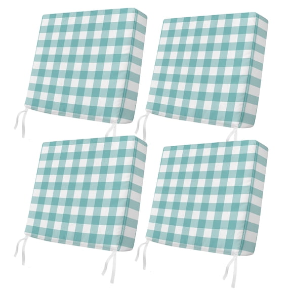 Outdoor Patio Cushion Covers 4 Pack Teal Green White Check Plaid Patio Chair Cushion Covers with Ties and Zipper Farmhouse Style Waterproof Outdoor Seat Cushion Covers for Patio Furniture 22"x22"