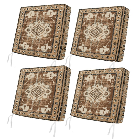 Outdoor Patio Cushion Covers 4 Pack Tribal Vintage Boho Patio Chair Cushion Covers with Ties and Zipper Brown Bohemia Waterproof Outdoor Seat Cushion Covers for Patio Furniture 22"x20"