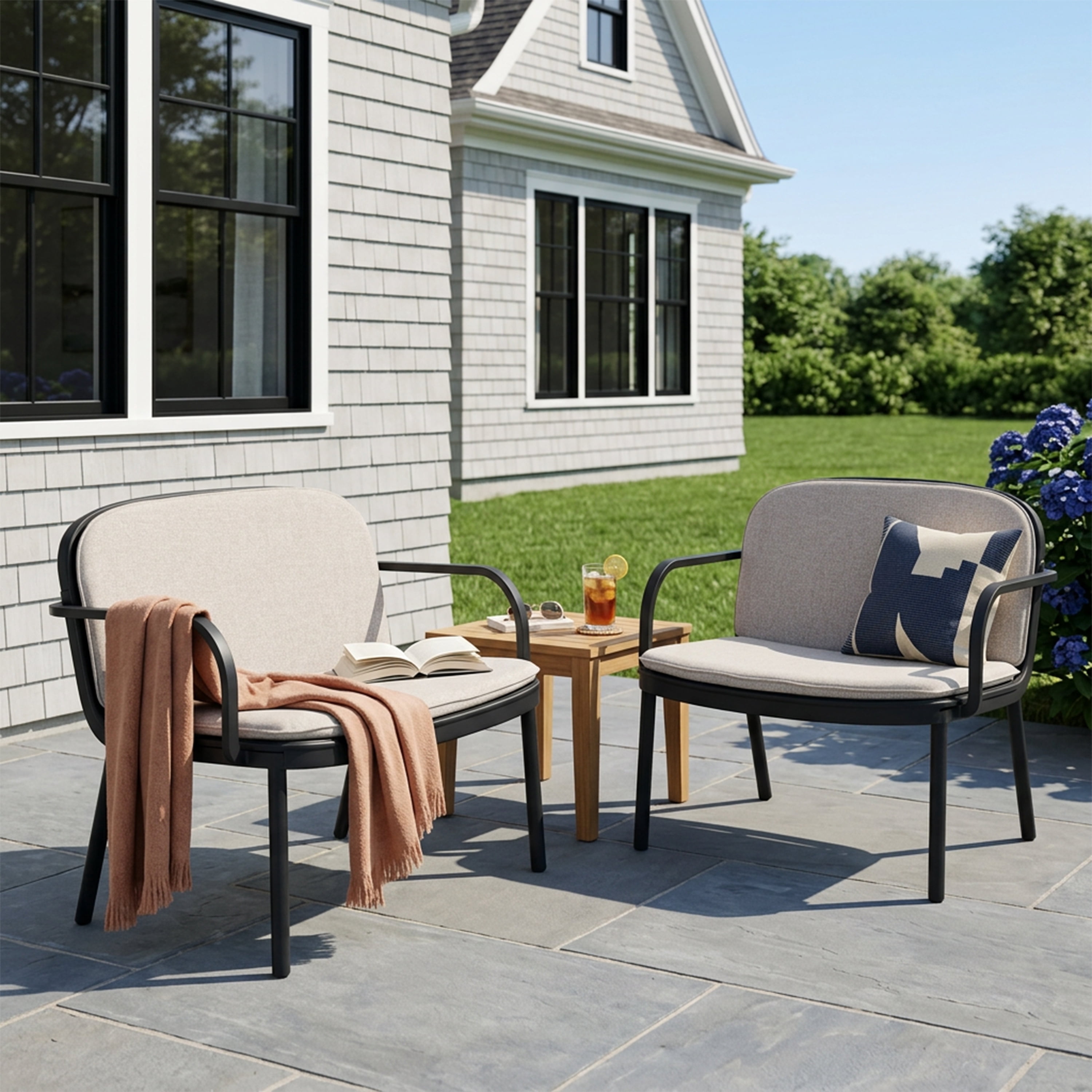 Outdoor Patio Cushioned Chairs Set of 2,All-Weather Club Chair Deep Seat Lounge Armchairs for Garden,Backyard,Black