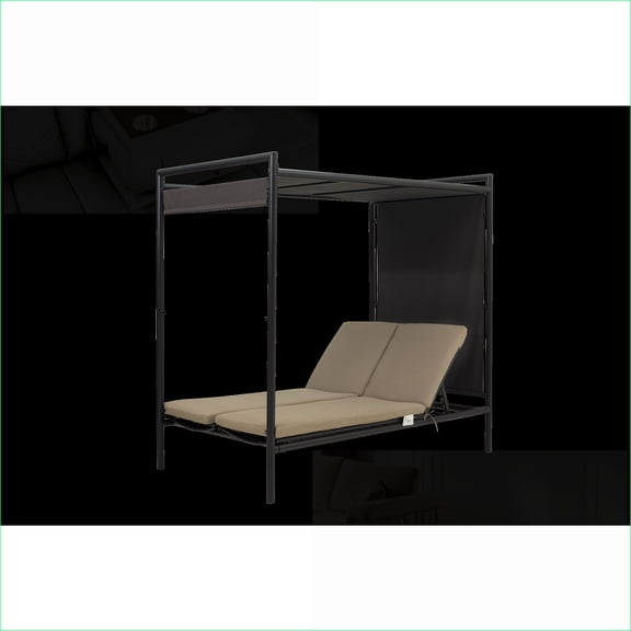 Outdoor Patio Daybed, Modern Double Chaise, Adjustable Canopy, 5-Position Backrest, For Patio Poolside | Metal | Dark Gray