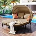 thumbnail image 1 of Outdoor Patio Daybed with Retractable Canopy, Sunbed Patio Bed Lounger, Rattan Wicker Back Patio Sectional Loveseat Sofa Set with Throw Pillows and Cushions for Backyard Poolside Garden, Brown, 1 of 11