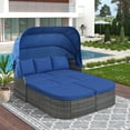thumbnail image 1 of Outdoor Patio Daybed with Retractable Canopy, Wicker Sectional Seating Sunbed Conversation Sofa Set with Lift Coffee Table, 1 of 8