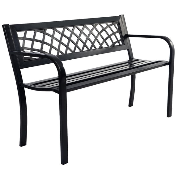 Outdoor Patio Deck Bench with Heavy-Duty Steel Frame, Breathable PVC Mesh Backrest Weather Resistant Seating Bench for Backyard Garden Porch Lawn, Complete Assembly Hardware & Step-by-Step Instructio