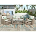 thumbnail image 1 of 4-Piece Outdoor Patio Furniture Set, All-Weather PE Rattan Sectional Sofa with Ottoman and Cushions, Beige Conversation Set for Garden, Porch, Poolside, 1 of 8