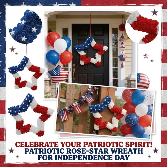 Outdoor Patio Decor, Door Decorations, Red Decor, BlueandWhite Decor, Hanging Artificial Flowers, Star Decorations, Outdoor Artificial Flowers, Independence Day Events, 15 In, 1