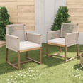 thumbnail image 1 of Outdoor Patio Dining Chair Set of 2 with Rope Design Back & Arms, Outdoor A-cacia Wood Dining Chairs with Washable Cushion for Backyard, Poolside, Garden, Light Brown, 1 of 9