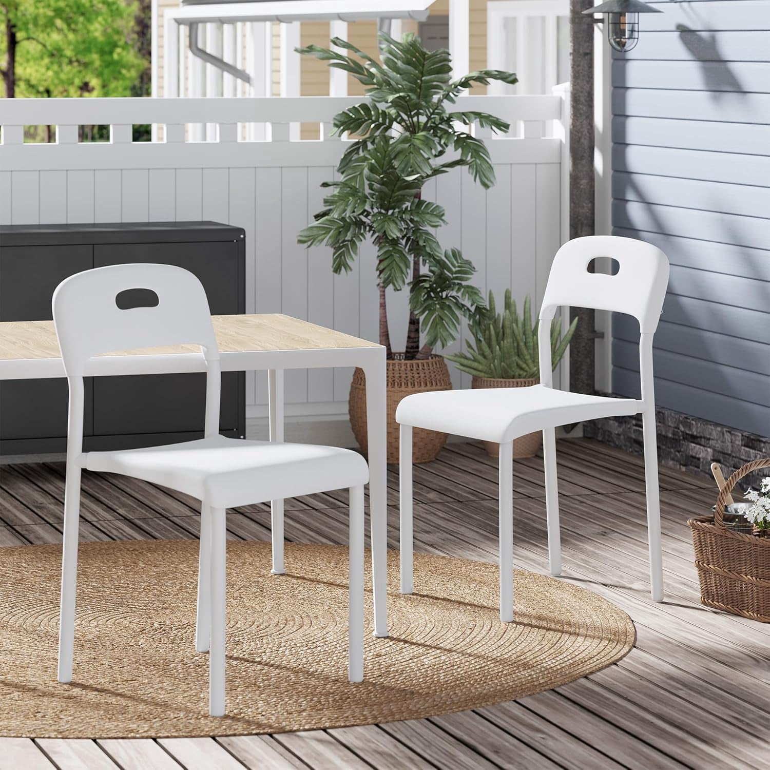 Outdoor Patio Dining Chairs Set of 1/2/4, Stackable Plastic Kitchen Chairs, Steel Legs Support, Waterproof & Stain-Resistant, Easy Assembly, Suitable for Indoor and Outdoor