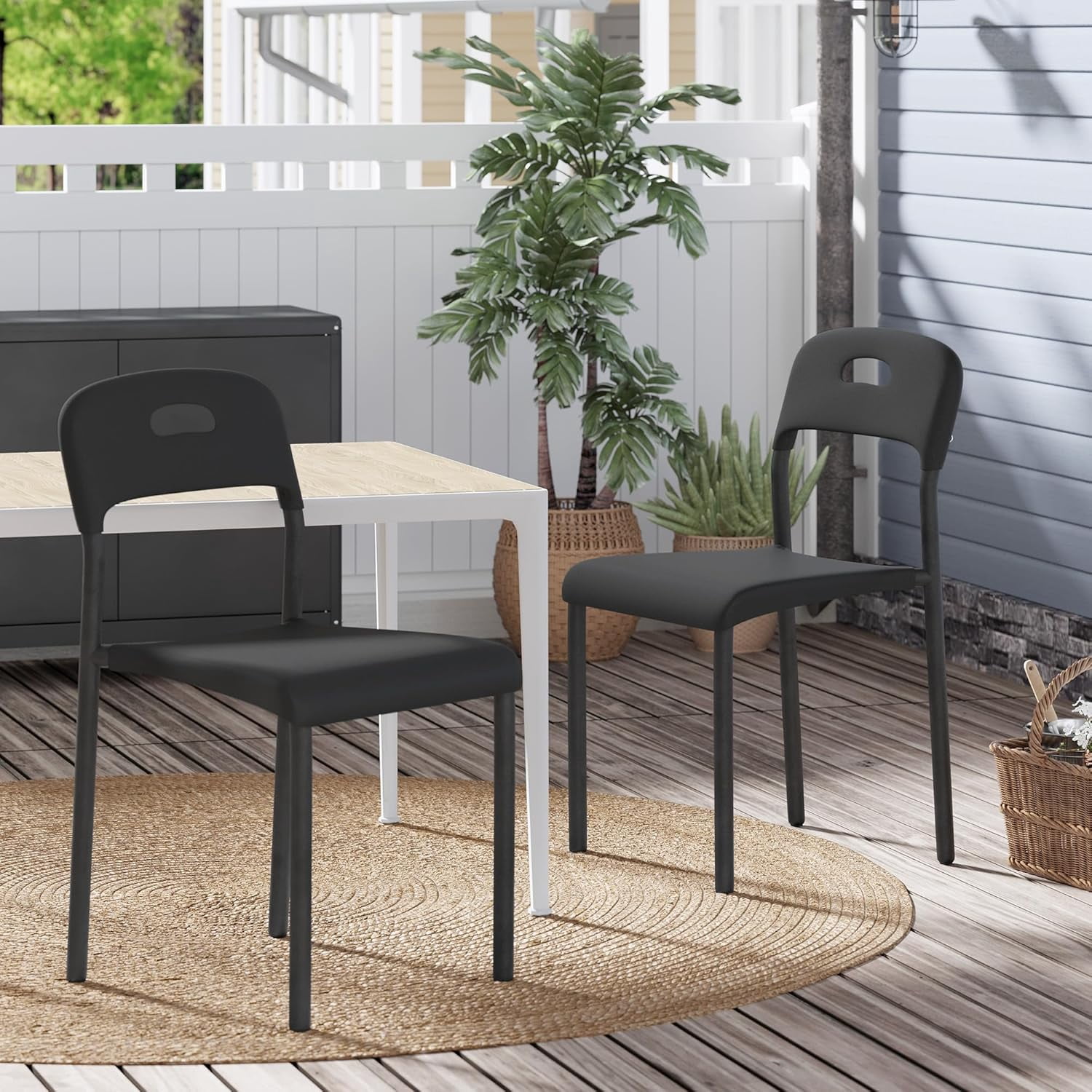 Outdoor Patio Dining Chairs Set of 1/2/4, Stackable Plastic Kitchen Chairs, Steel Legs Support, Waterproof & Stain-Resistant, Easy Assembly, Suitable for Indoor and Outdoor