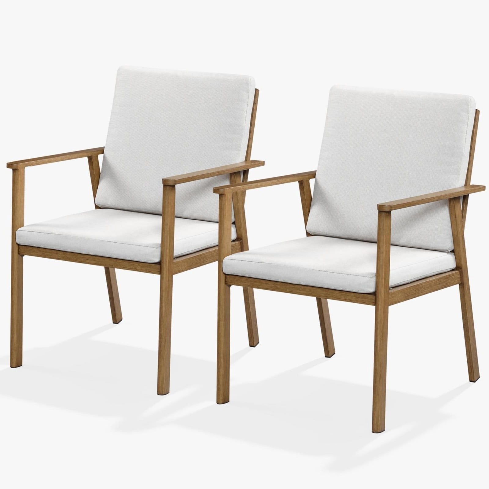 Outdoor Patio Dining Chairs Set of 2, Aluminum Outdoor Dining Chairs with Thick Cushions, All Weather Rustproof Patio Chairs for Garden, Deck, Porch, Poolside, Brown