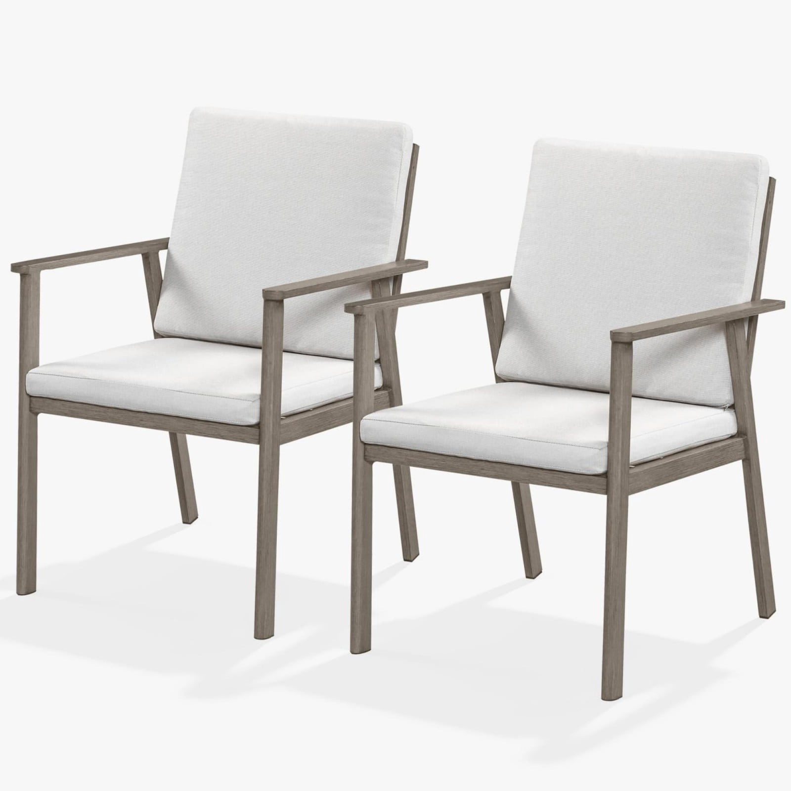 Outdoor Patio Dining Chairs Set of 2, Aluminum Outdoor Dining Chairs with Thick Cushions, All Weather Rustproof Patio Chairs for Garden, Deck, Porch, Poolside, Gray