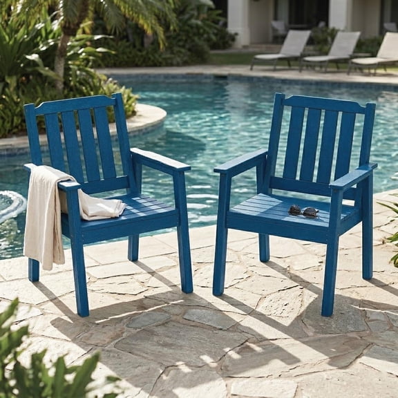 Outdoor Patio Dining Chairs Set of 2, Heavy Duty HDPE Garden Seating with Sturdy Weather-Resistant Frame, Comfortable Wide Seat and Back, Waterproof for Backyard or Poolside, Navy