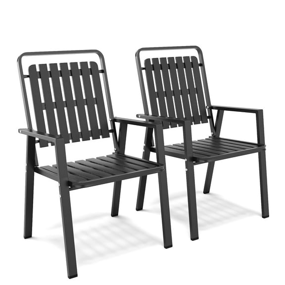 TQKVIPI Outdoor Patio Dining Chairs Set of 2, Outdoor Patio Chairs, Heavy Duty Metal Dining Chairs with Armrest for Balcony, Deck, Backyard, Lawn, Porch, Kitchen (Black)