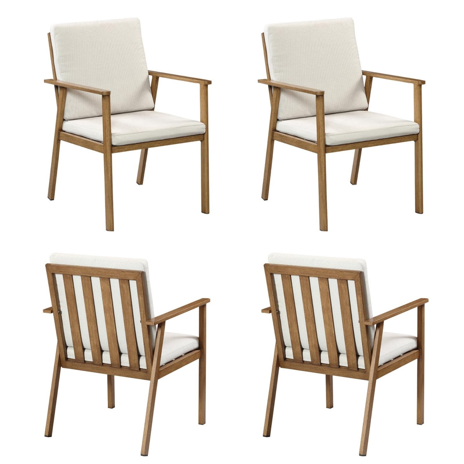 Outdoor Patio Dining Chairs Set of 4, Aluminum Outdoor Dining Chairs with Thick Cushions, All Weather Rustproof Patio Furniture for Garden, Deck, Porch, Poolside, Brown