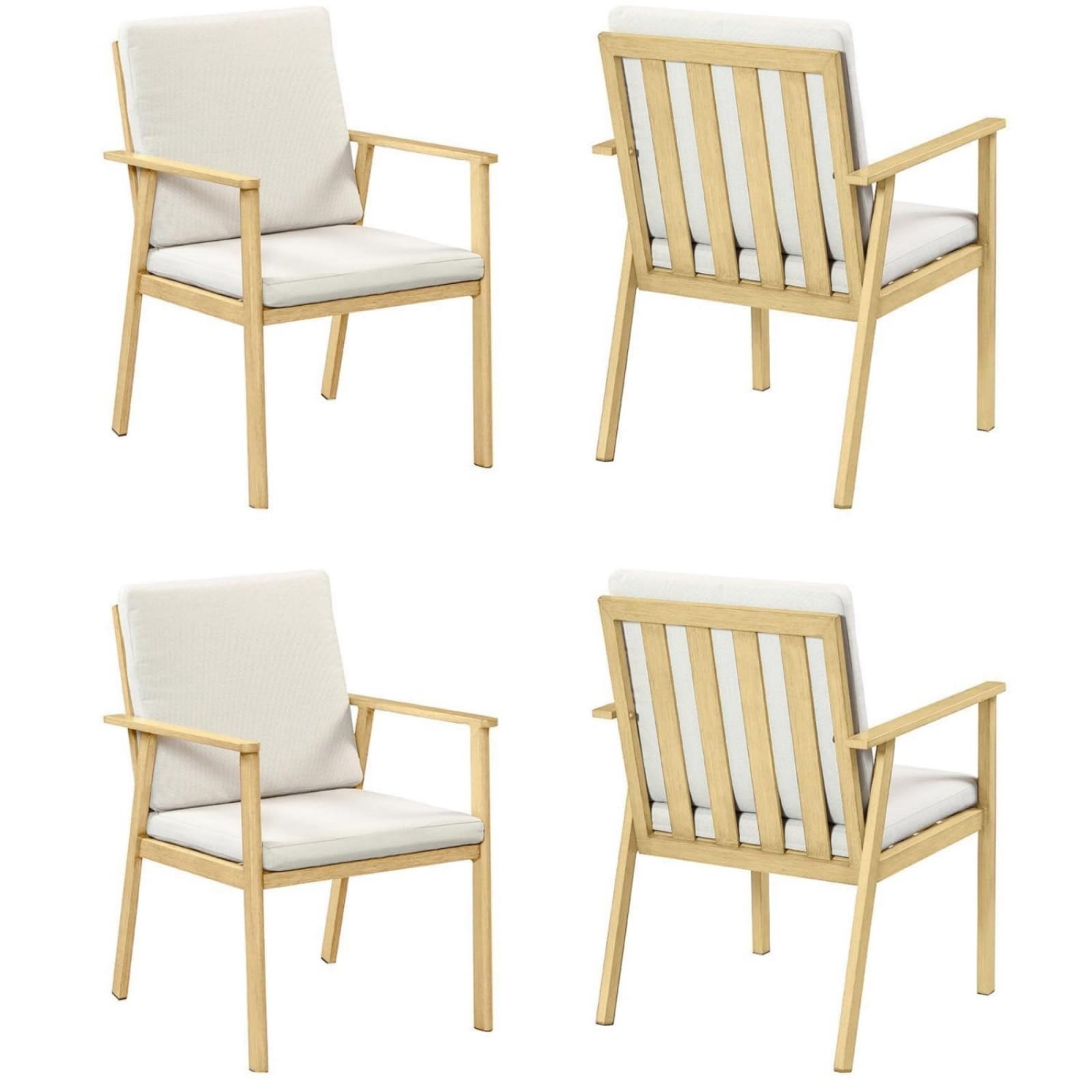 Outdoor Patio Dining Chairs Set of 4, Aluminum Outdoor Dining Chairs with Thick Cushions, All Weather Rustproof Patio Furniture for Garden, Deck, Porch, Poolside, Natural