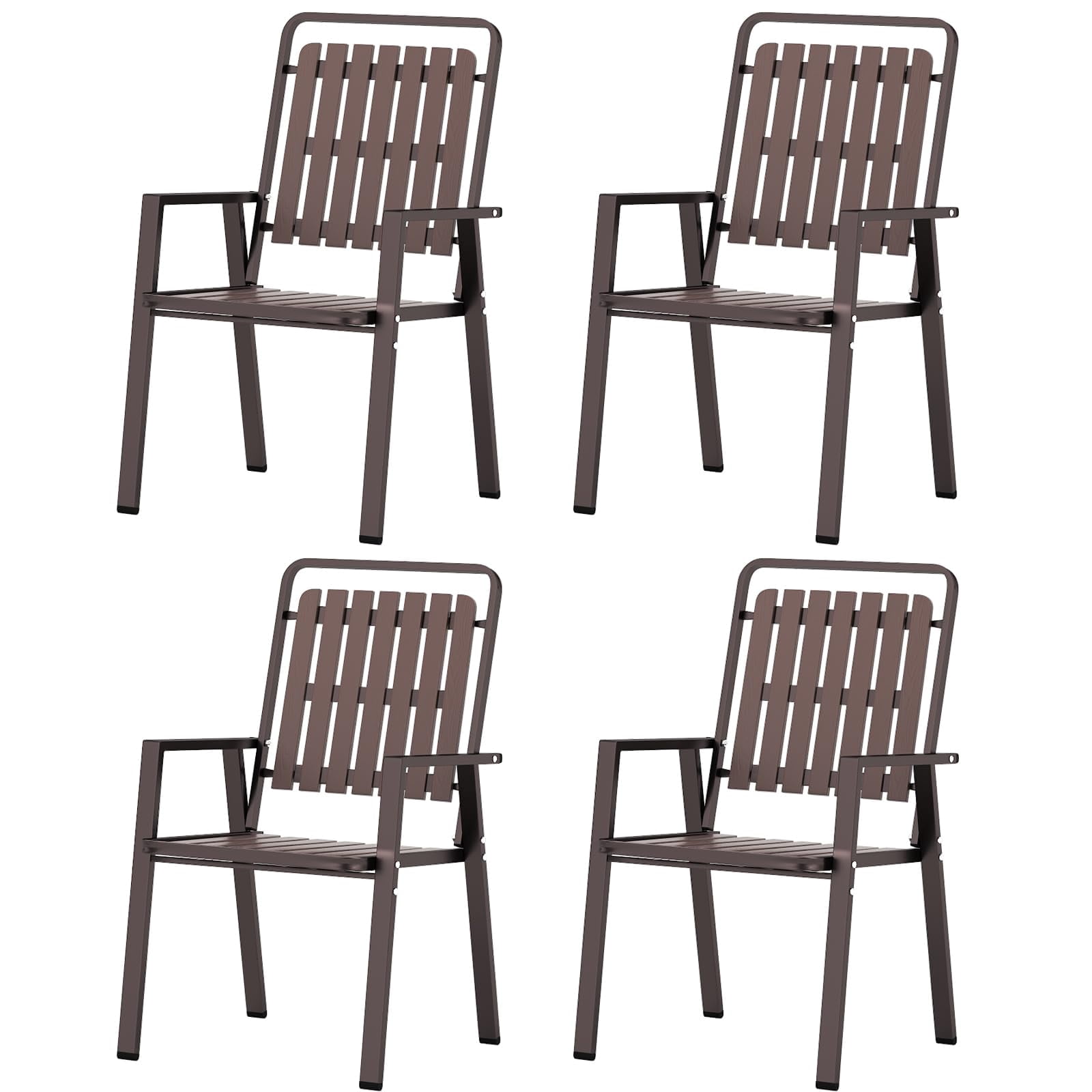 TQKVIPI Outdoor Patio Dining Chairs Set of 4, Outdoor Patio Chairs, Heavy Duty Metal Dining Chairs with Armrest for Balcony, Deck, Backyard, Lawn, Porch, Kitchen (Brown)