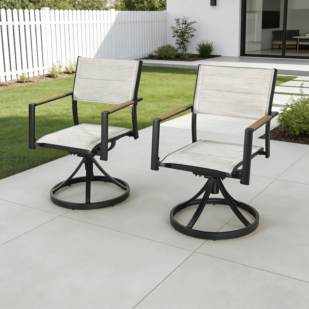 Outdoor Patio Dining Chairs Set of 2, 2-Piece Upgraded 3D double-layer textilene Swivel Patio Chairs, Teak