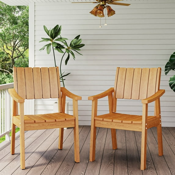 Wingyz Outdoor Armchair Set of 2 Plastic Dining Chairs Outdoor Restaurant Patio Chairs, Wood Color