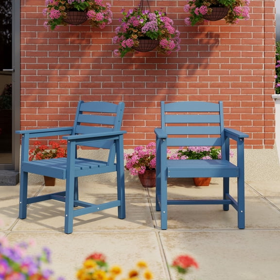 Okeysen 1 Outdoor Plywood Dining Arm Chairs - Set of 2, Blue