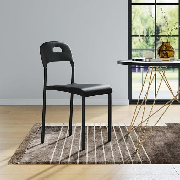 Outdoor Patio Dining Chairs, Stackable Plastic Kitchen Chairs, Steel Legs Support, Waterproof & Stain-Resistant, Easy Assembly, Suitable for Indoor and Outdoor