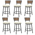 thumbnail image 1 of Outdoor Patio Dining Lawn Chairs Set of 6 Swivel Metal Bar Stools with Cushion Footrest Rattan Backrest, Black, 1 of 8