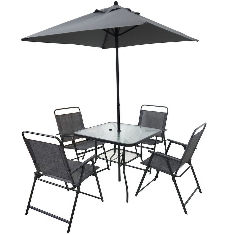 Black Steel 4-Piece Outdoor Dining Set with Umbrella