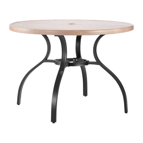 Outdoor Patio Dining Table, 41 inch Round Wood-Like Steel Slat Backyard Bistro Coffee Tables for 4, with 1.5 in Umbrella Hole, Outside All-Weather Large Furniture for Lawn Garden Porch, Gray