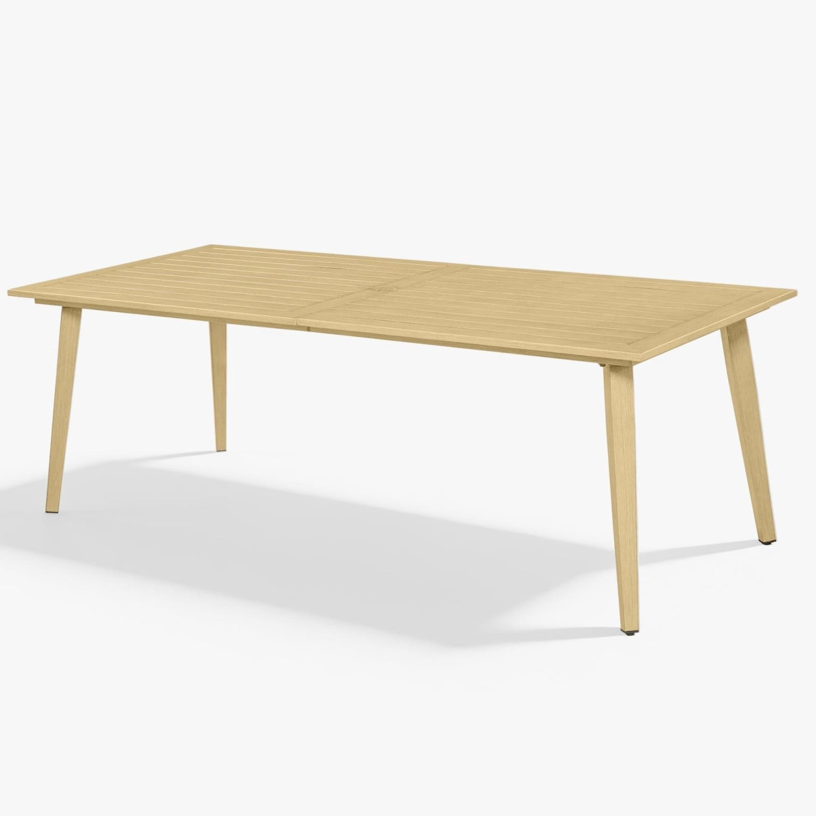 Outdoor Patio Dining Table for 8, Aluminum Outdoor Dining Table with Umbrella Hole, All Weather Patio Table for Garden, Deck, Porch, Lawn, Backyard Furniture, Natural