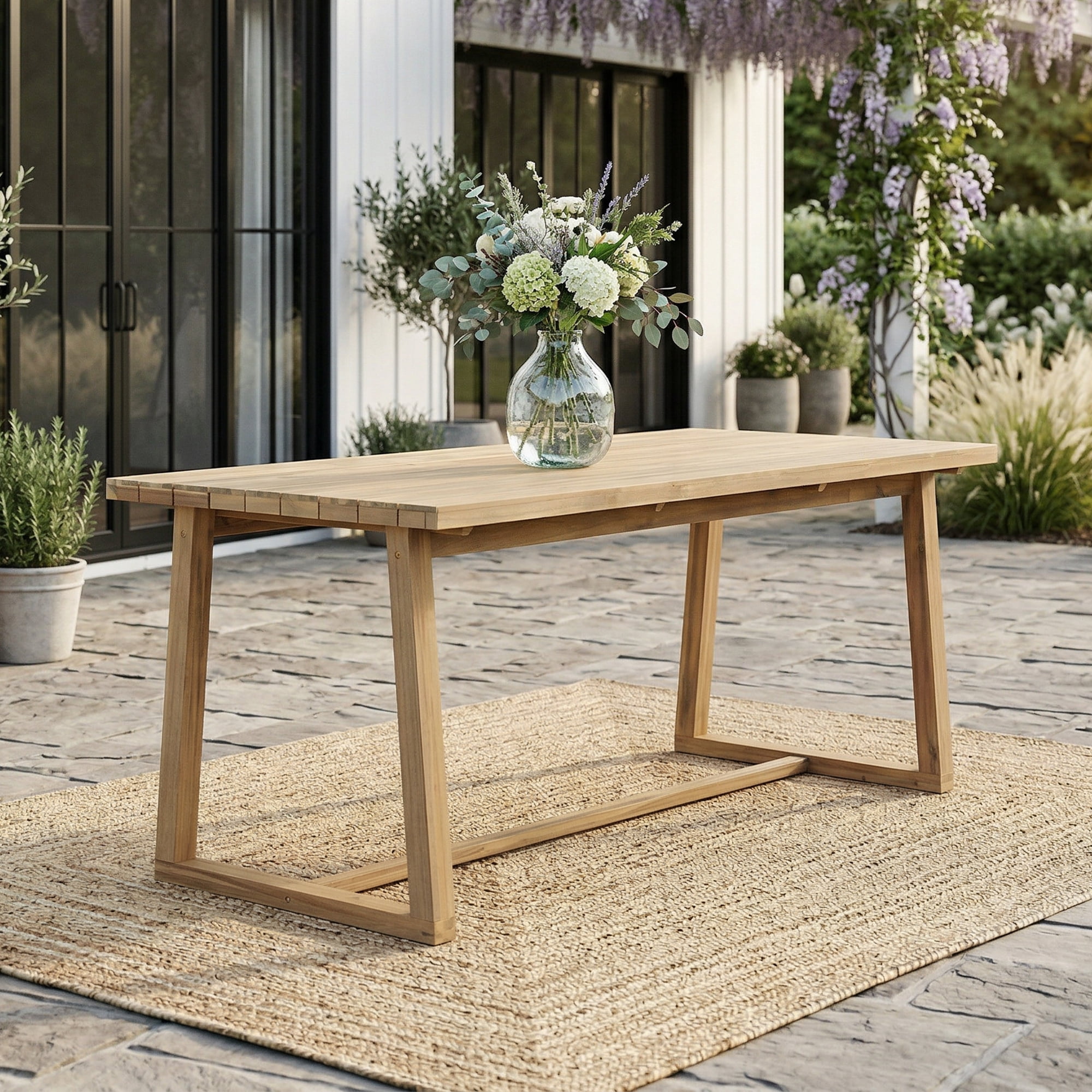 Outdoor Patio Dining Table, Light Teak