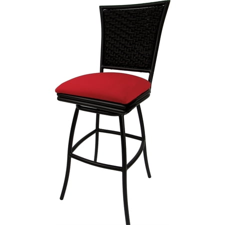 Outdoor Patio Extra Tall Swivel Stool 35" - Erin - Red Fabric - Black Metal
