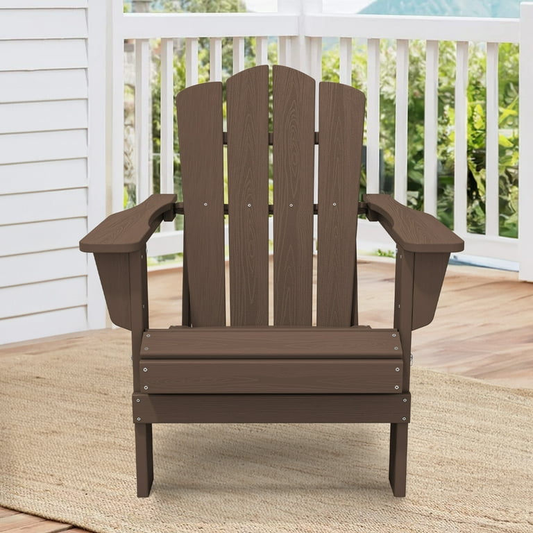 Outdoor Patio Folding HDPE Resin Adirondack Chair Brown