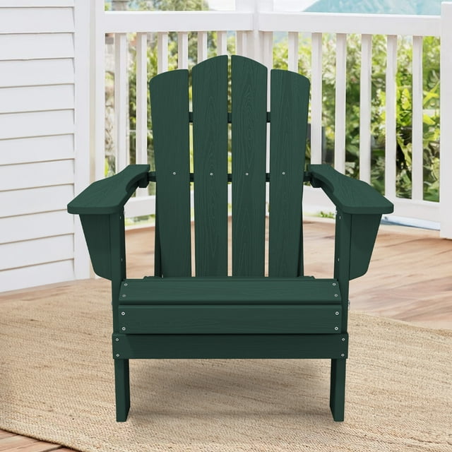 Justlet Green Outdoor Patio Folding HDPE Resin Adirondack Chair, Real